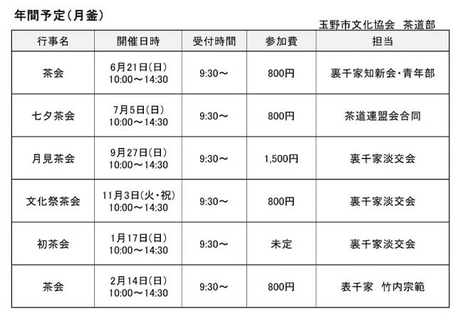 月釜年間予定